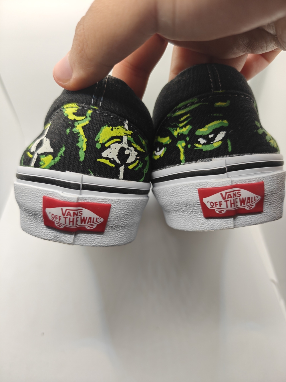 Vans Black Slip-On Shoes with Neon Green Graphic Eyes Glow On The Dark - Picture 3 of 8
